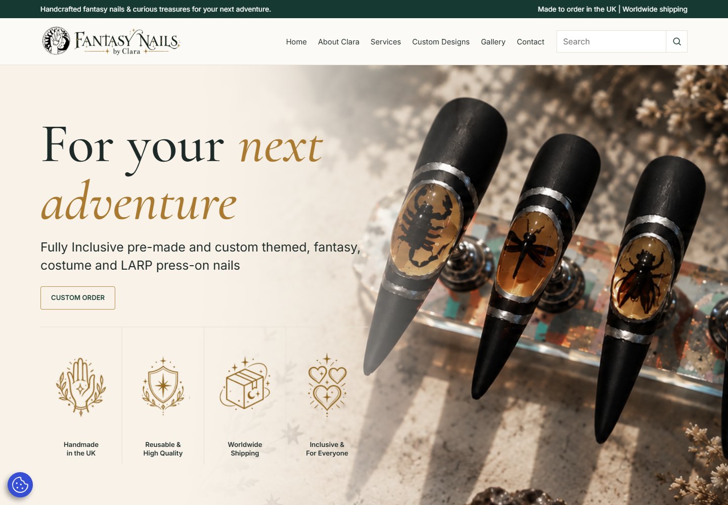 Fantasy Nails by Clara website homepage screenshot.