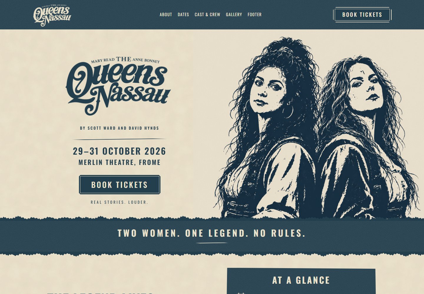 Queens of Nassau website homepage screenshot.