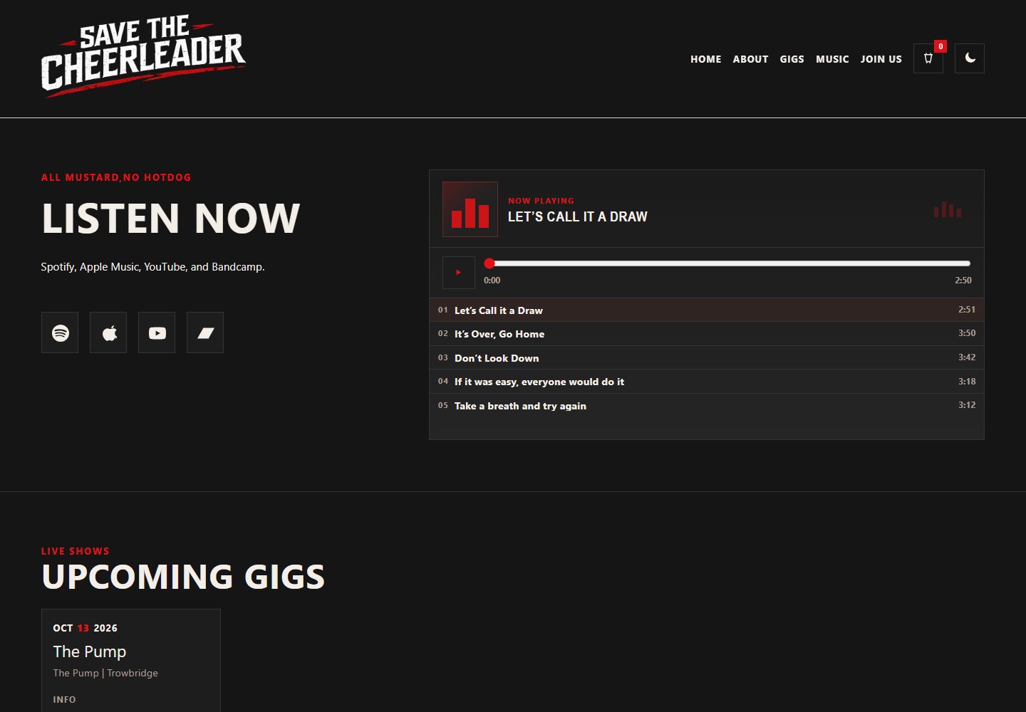 Save the Cheerleader website homepage screenshot.