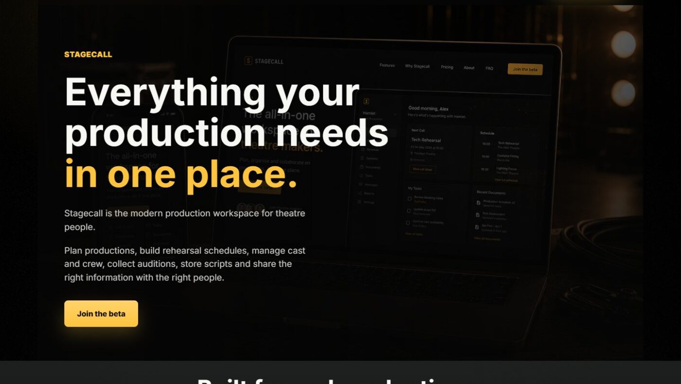 Stagecall website homepage screenshot.