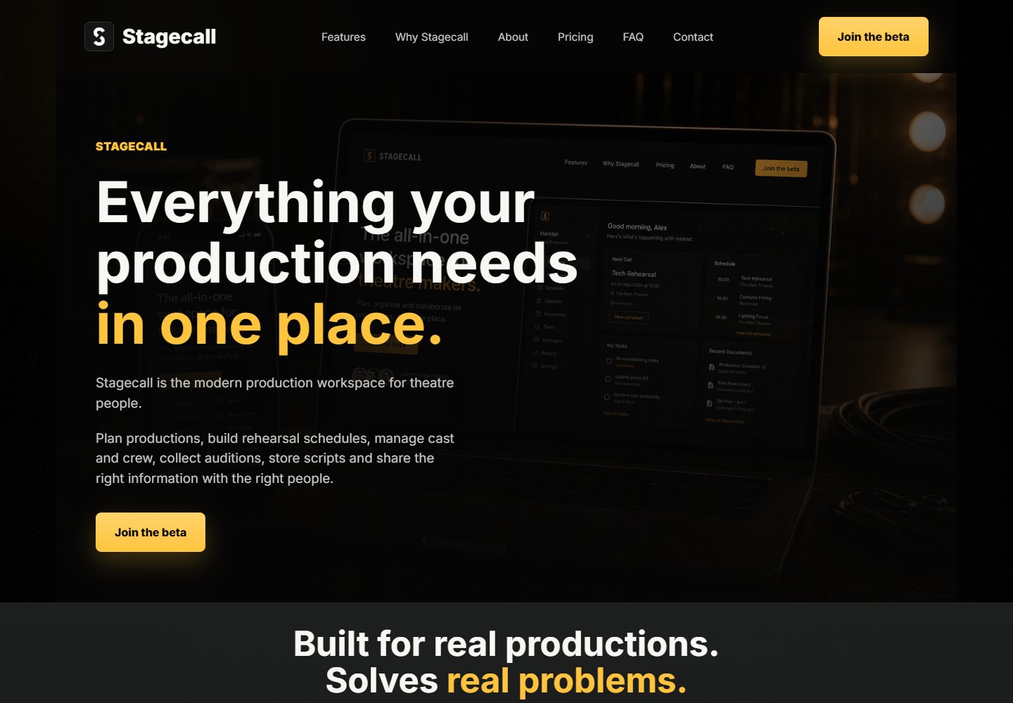Stagecall website homepage screenshot.