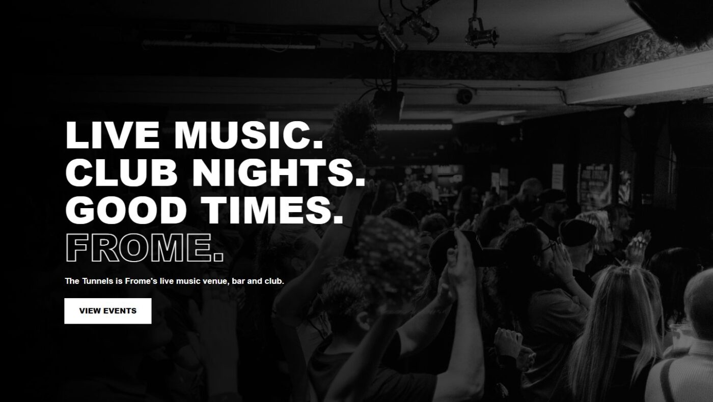 The Tunnels, Frome website homepage screenshot.