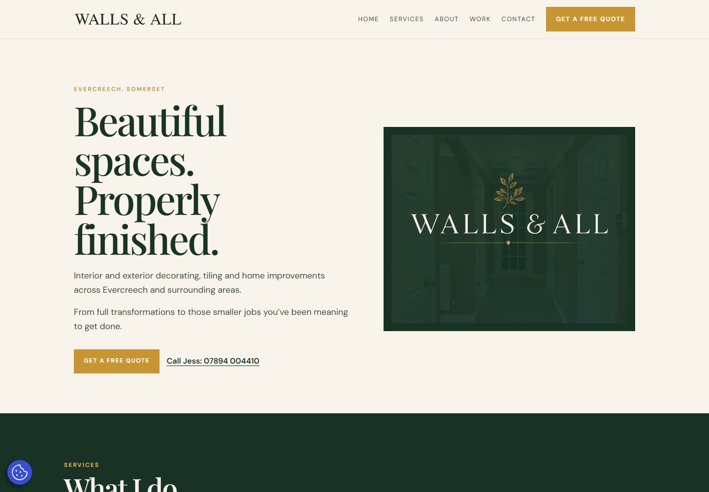 Walls & All website homepage screenshot.